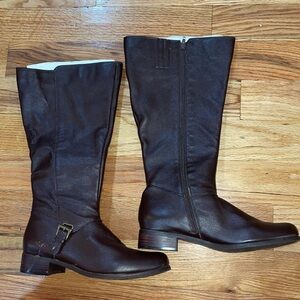 NEW BOWN LEATHER KNEE HIGH WIDE CALF PLUS BOOTS Brown 10